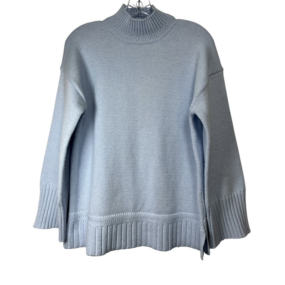 NWT TAHARI Sz S Sweater Light Blue Mock Neck Ribbed Hem Cuffs Pullover Cozy New